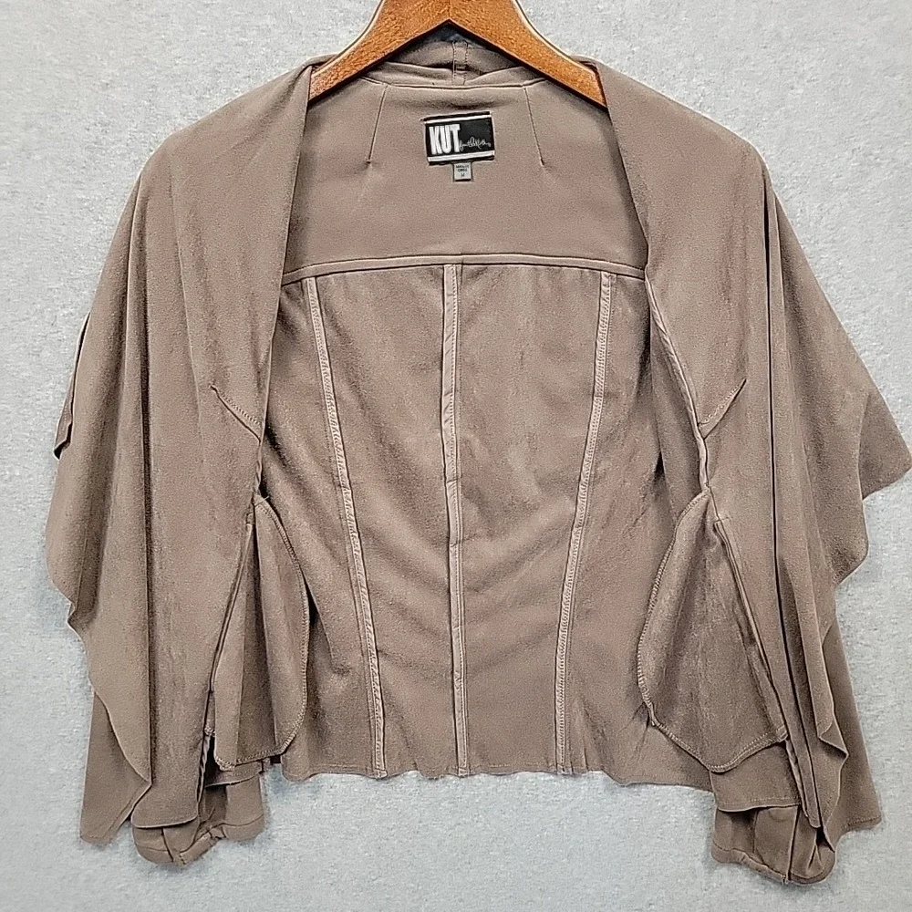Kut From the Kloth Tayanita Vegan Faux Suede Open Front Jacket Taupe Women's M